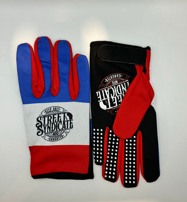 STREET SYNDICATE MFG RIDING GLOVES red/white/blue/black