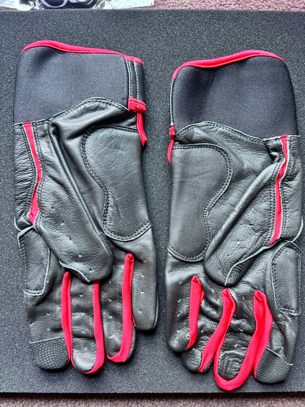 Black and red leather riding gloves